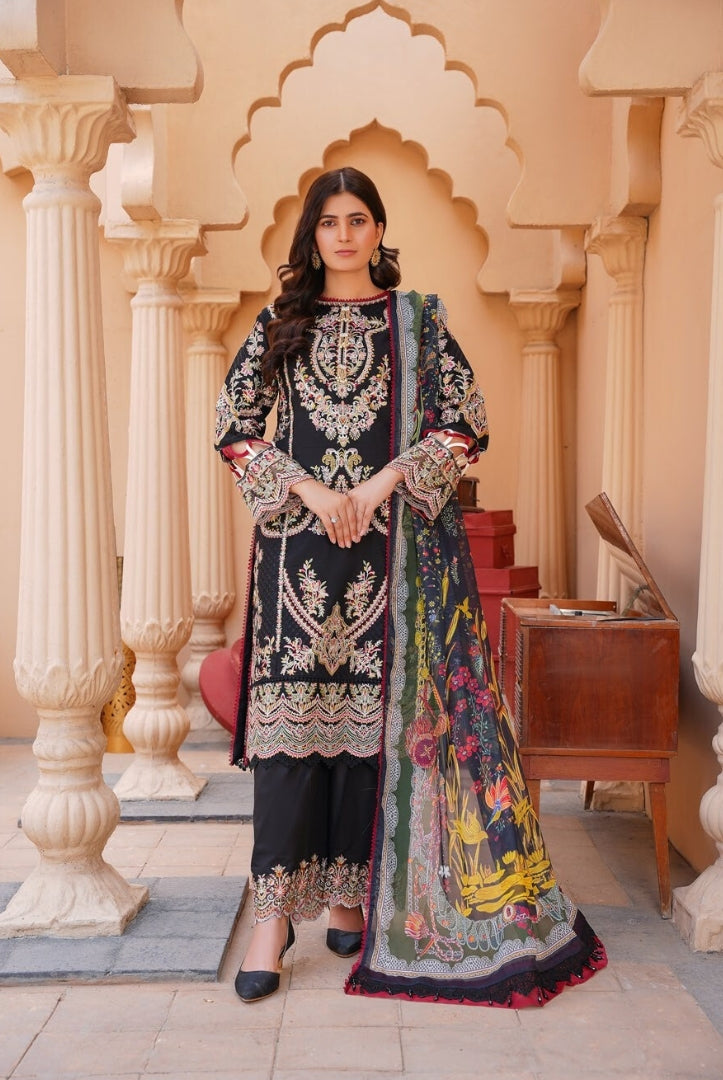 Qaus-e-Qaza 3 Piece Stitched Luxury Eid Lawn'24 Suit - MANNAT