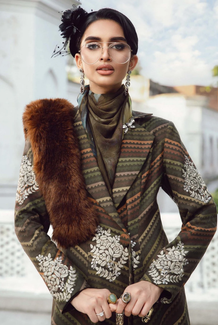 3 Piece Stitched Embroidered Linen Rani Mahal by Maria B M prints Fall Edit'25 Winter Collection MB25FE-5B