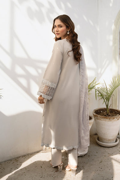 Inej By Usama Sidhu 3 Piece Stitched Embroidered Lawn Suit - Grey