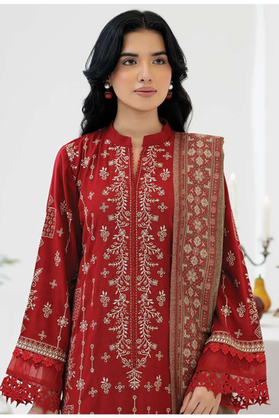 3 Piece Stitched EMBROIDERED PEACH LEATHER WITH PURE JECQUARD WOOL SHAWL ZEINA by JOHRA JW-365