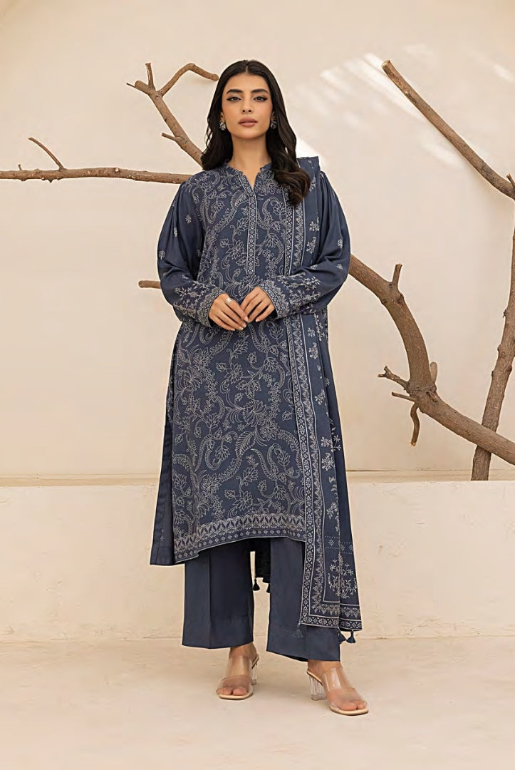 3 Piece Stitched Printed Suits Collection By Lakhany Pashmina - Bright Grey