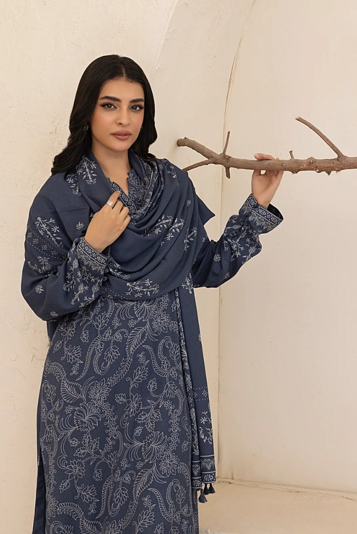 3 Piece Stitched Printed Suits Collection By Lakhany Pashmina - Bright Grey