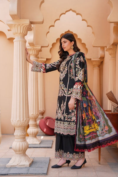 Qaus-e-Qaza 3 Piece Stitched Luxury Eid Lawn'24 Suit - MANNAT