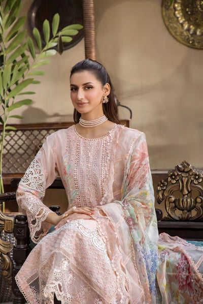 3 Piece Stitched Luxury Lawn Embroidered Suits Collection By Eshaisha - PEACH BLOSSOM