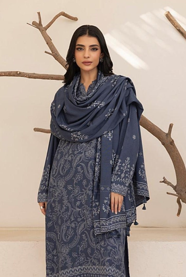 3 Piece Stitched Printed Suits Collection By Lakhany Pashmina - Bright Grey