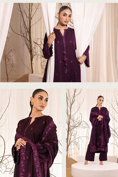 3 Piece Stitched Embroidered Cashmi Wool With Lakhany Winter Embriodered Shawl collection 01