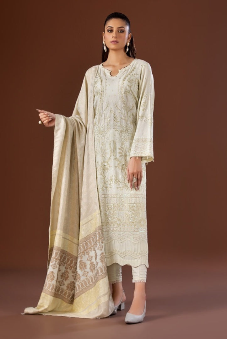 Tehzeeb By Riaz Arts Embroidered Leather Peach With Velvet Shawl Suits Collection - 10