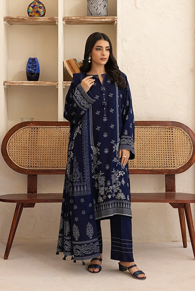 3 Piece Stitched Printed Suits Collection By Lakhany Pashmina - Navy Blue