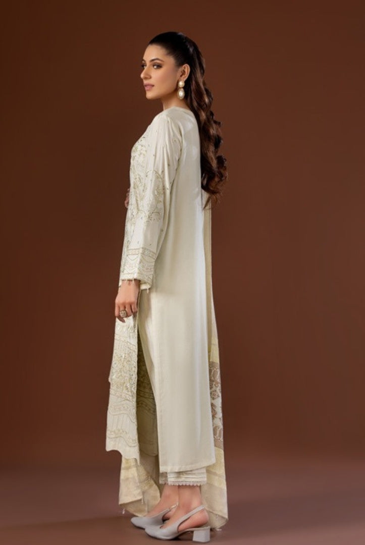Tehzeeb By Riaz Arts Embroidered Leather Peach With Velvet Shawl Suits Collection - 10