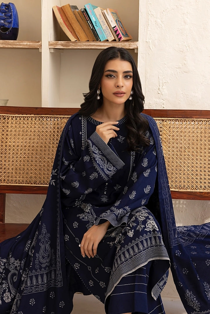 3 Piece Stitched Printed Suits Collection By Lakhany Pashmina - Navy Blue