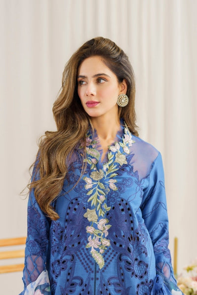 3 Piece Stitched Luxury Lawn Suit | Pretty In Pink Vol'2 By Asifa & Nabeel - Peri Winkle