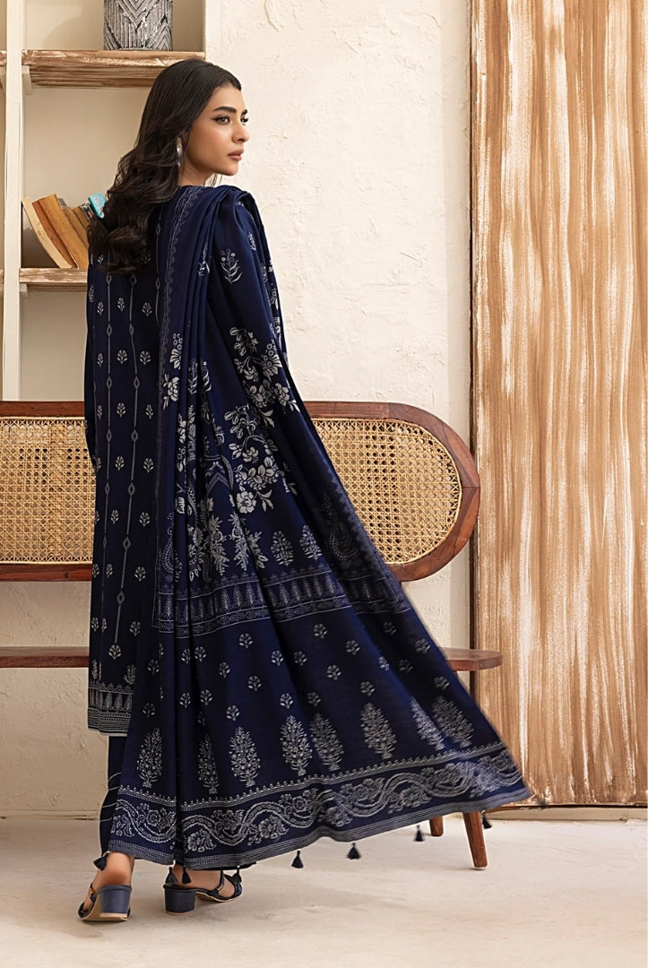 3 Piece Stitched Printed Suits Collection By Lakhany Pashmina - Navy Blue