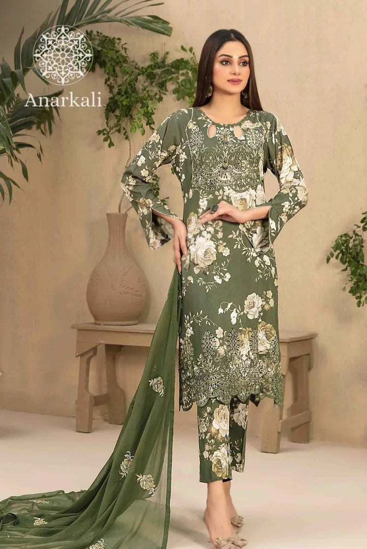 Avizeh Embroidered 3 Piece Stitched Suit (Light Green)