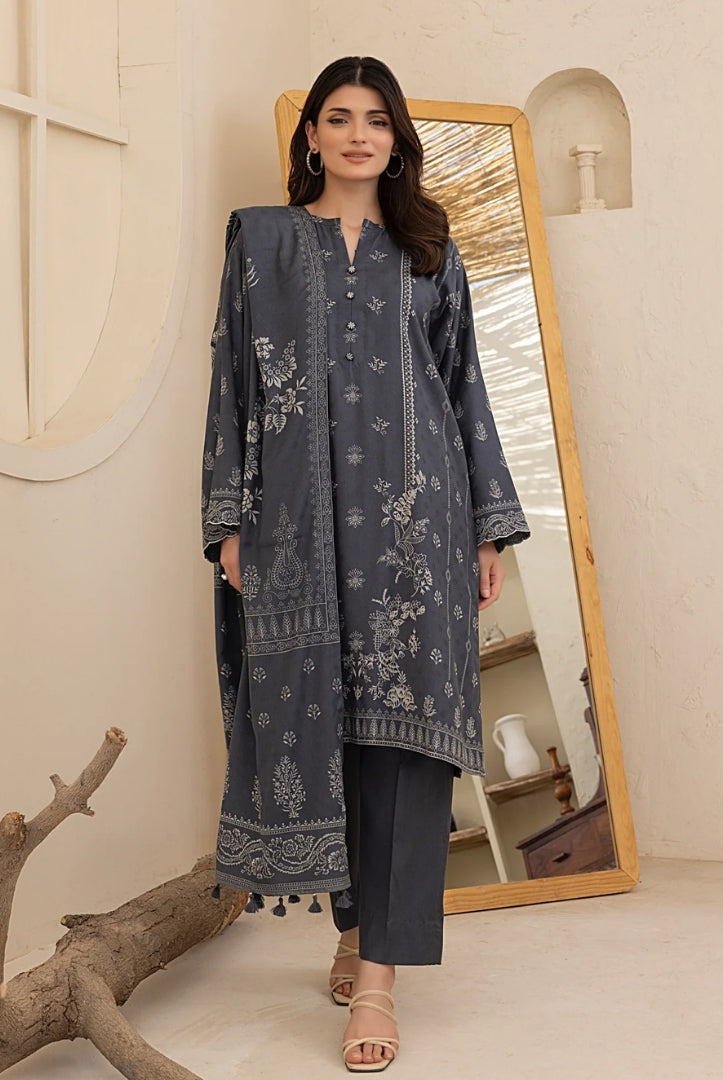 3 Piece Stitched Printed Suits Collection By Lakhany Pashmina - Grey