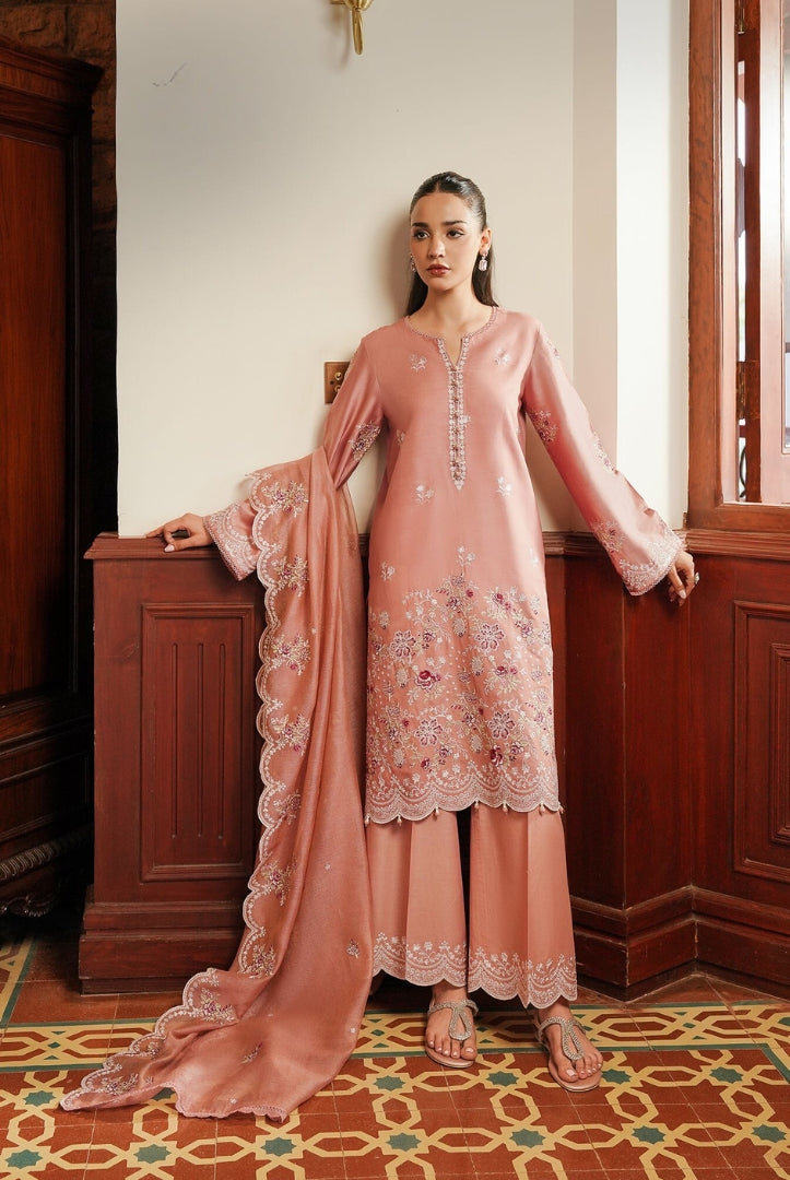 3 Piece Stitched Cotton Embroidered Suit From Satin Deluxe By Cross Stitch - Mystic Pink