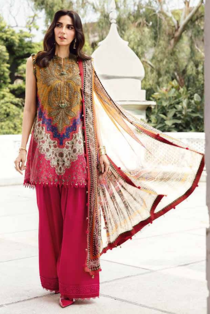 3 Piece Stitched Embroidered Linen Rani Mahal by Maria B M prints Fall Edit'25 Winter Collection MB25FE-10A