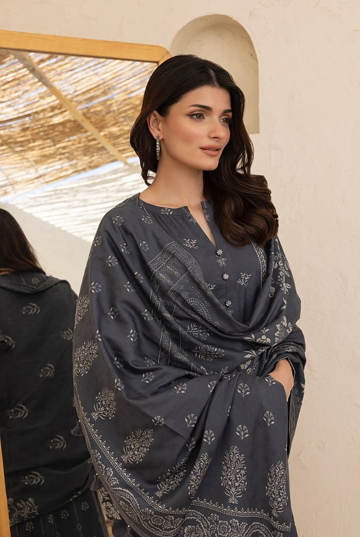 3 Piece Stitched Printed Suits Collection By Lakhany Pashmina - Grey