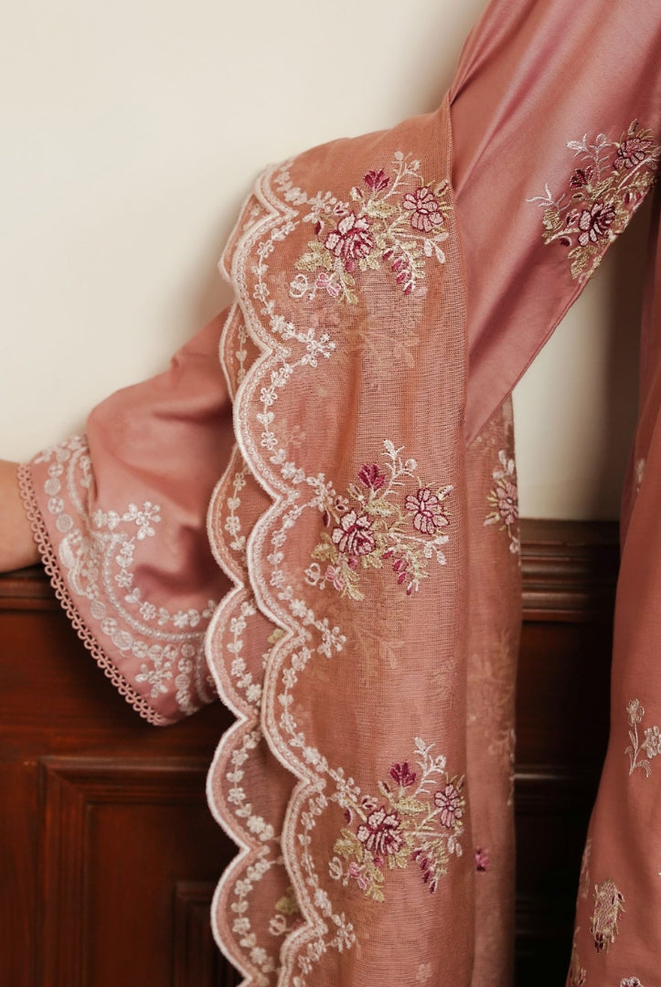 3 Piece Stitched Cotton Embroidered Suit From Satin Deluxe By Cross Stitch - Mystic Pink