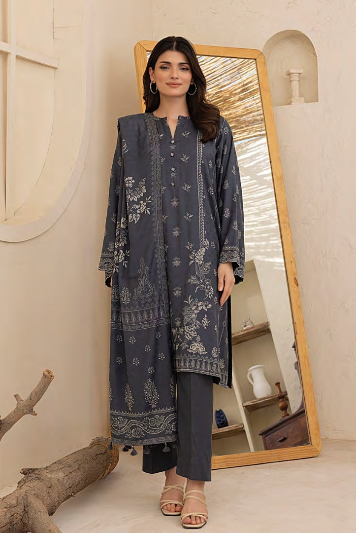 3 Piece Stitched Printed Suits Collection By Lakhany Pashmina - Grey