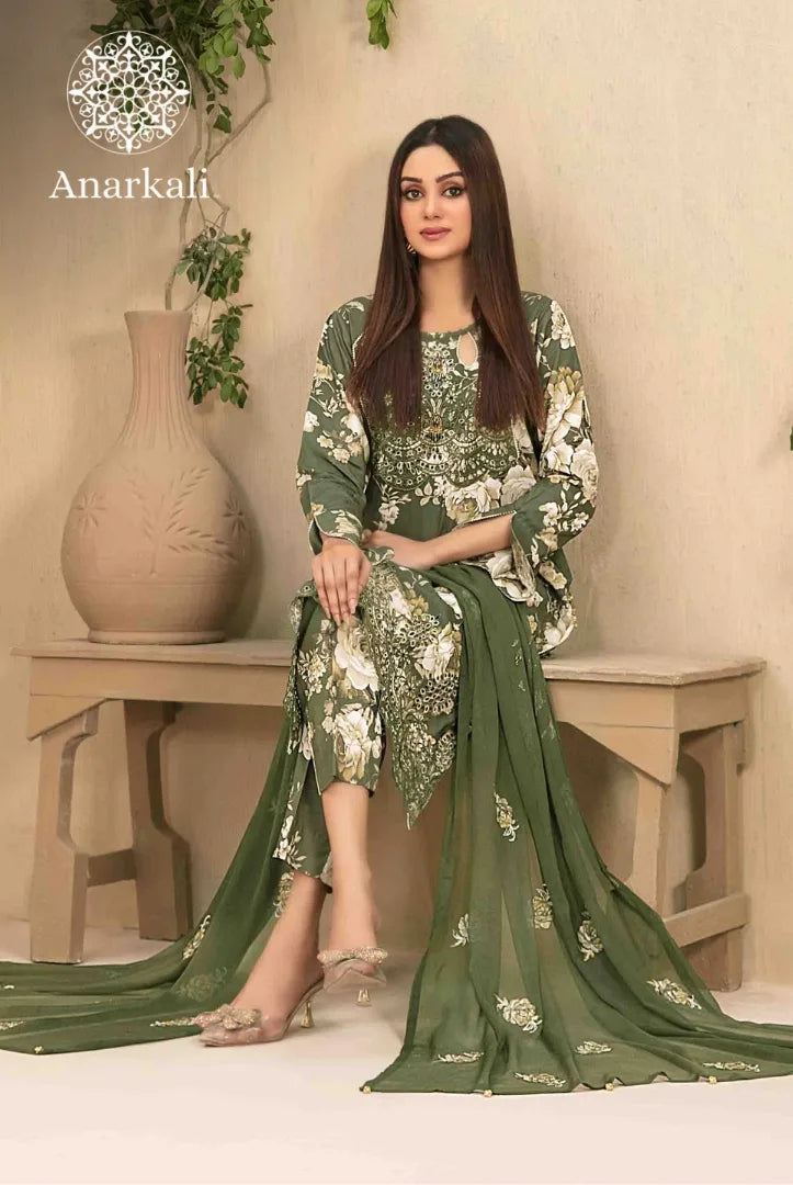 Avizeh Embroidered 3 Piece Stitched Suit (Light Green)