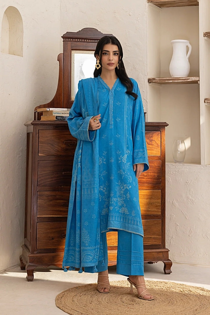 3 Piece Stitched Printed Suits Collection By Lakhany Pashmina - French Blue