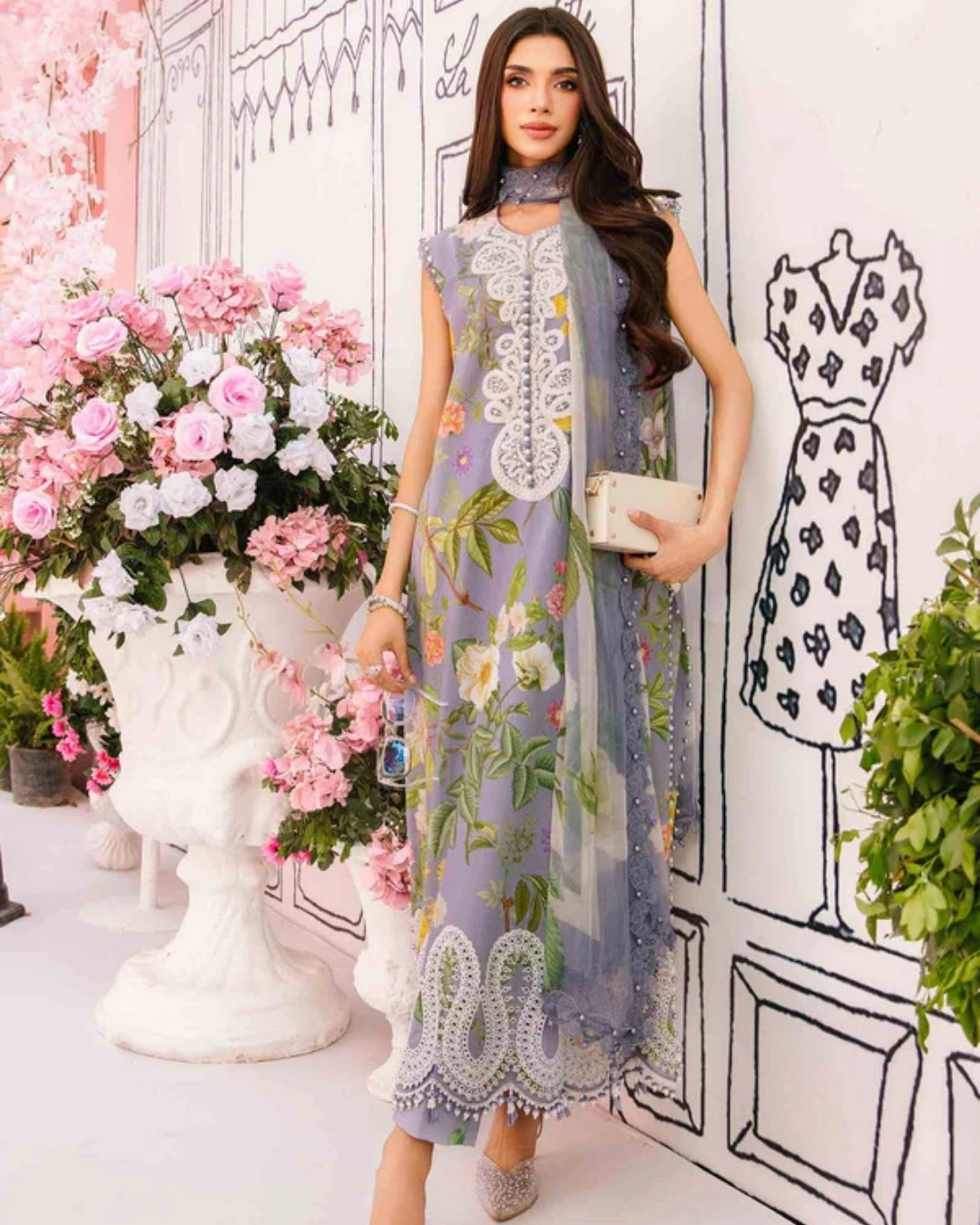 3 Piece Stitched Embroidered Lawn Suit From Maria.B By M.Prints Eid Edit Collection'25 - 11