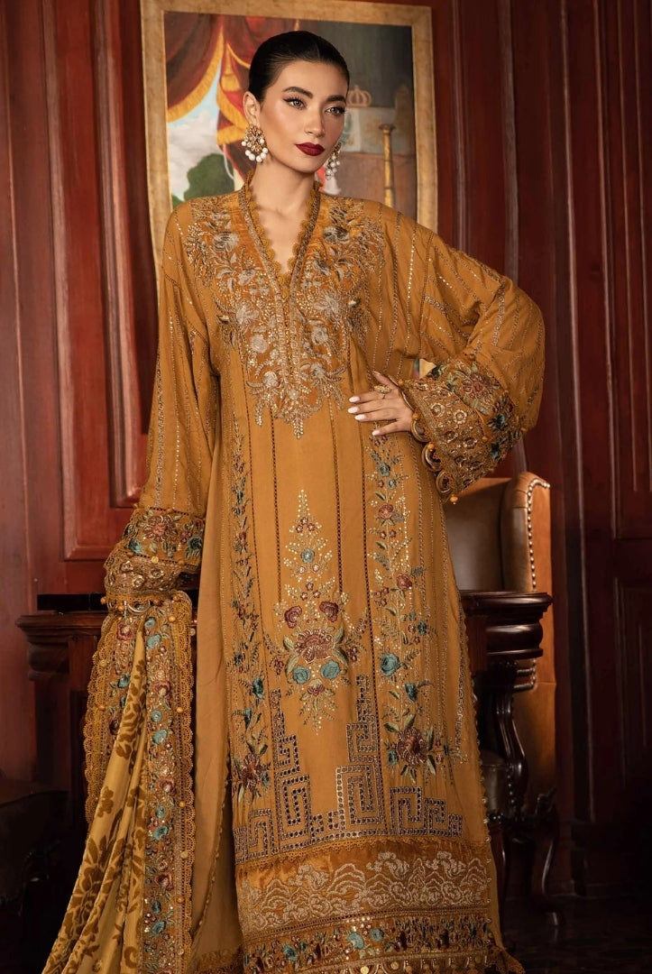3 Piece Stitched Embroidered Twill Linen Suit From Maria.B Winter Luxe'24 Collection - 12