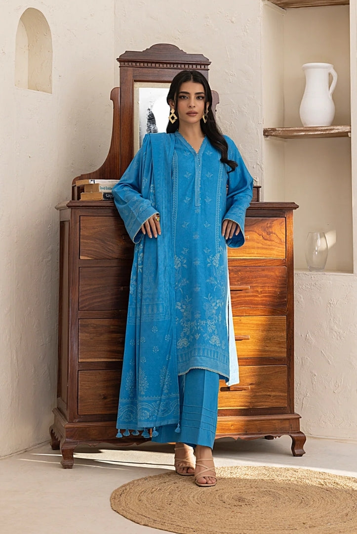 3 Piece Stitched Printed Suits Collection By Lakhany Pashmina - French Blue