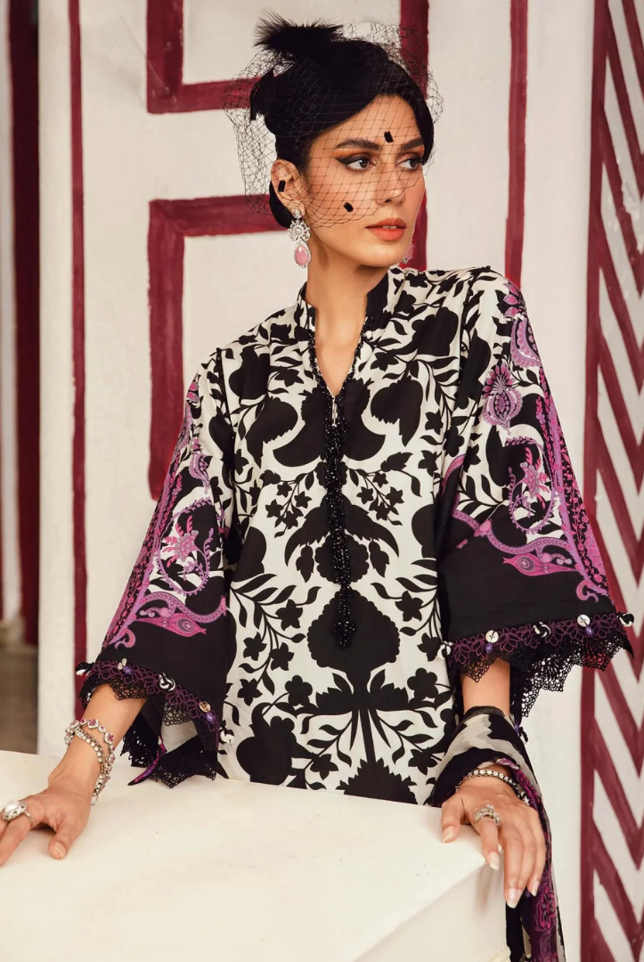 3 Piece Stitched Embroidered Linen Rani Mahal by Maria B M prints Fall Edit'25 Winter Collection MB25FE-4B