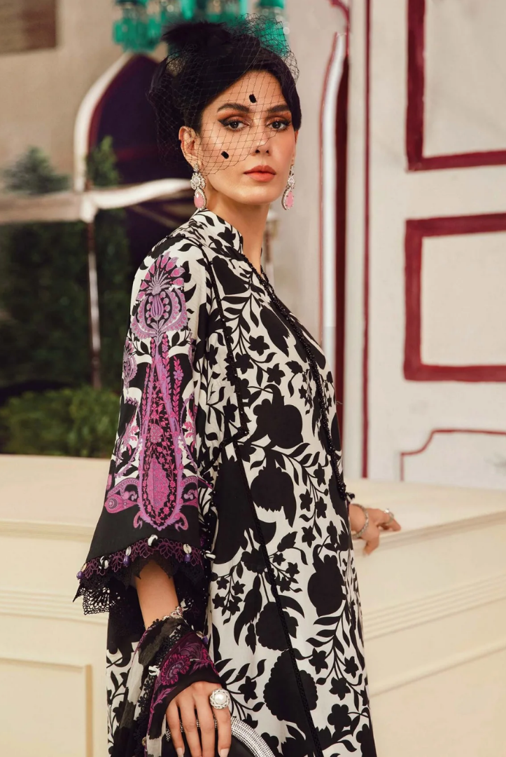 3 Piece Stitched Embroidered Linen Rani Mahal by Maria B M prints Fall Edit'25 Winter Collection MB25FE-4B