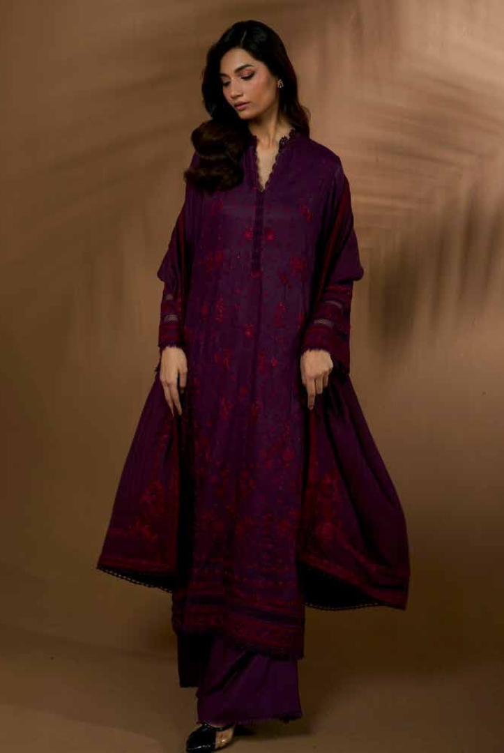 3 Piece Unstitched Embroidered Herringbone Winter Shawl by Sobia Nazir WS25-Design - 2 B