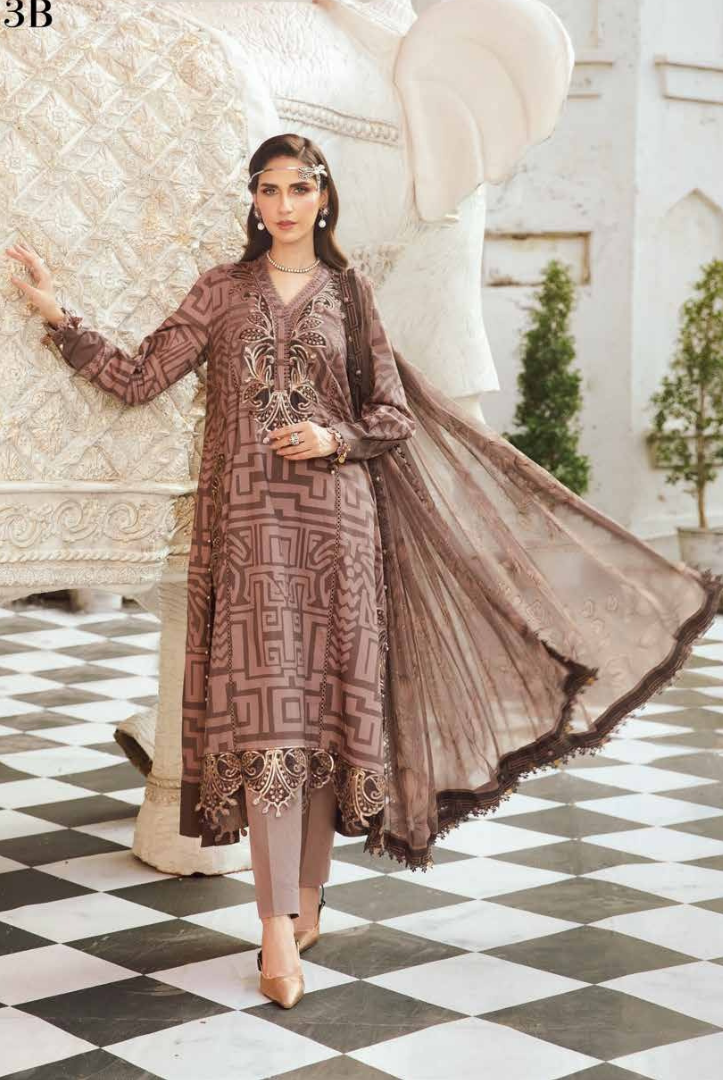 3 Piece Stitched Embroidered Linen Rani Mahal by Maria B M prints Fall Edit'25 Winter Collection MB25FE-3B