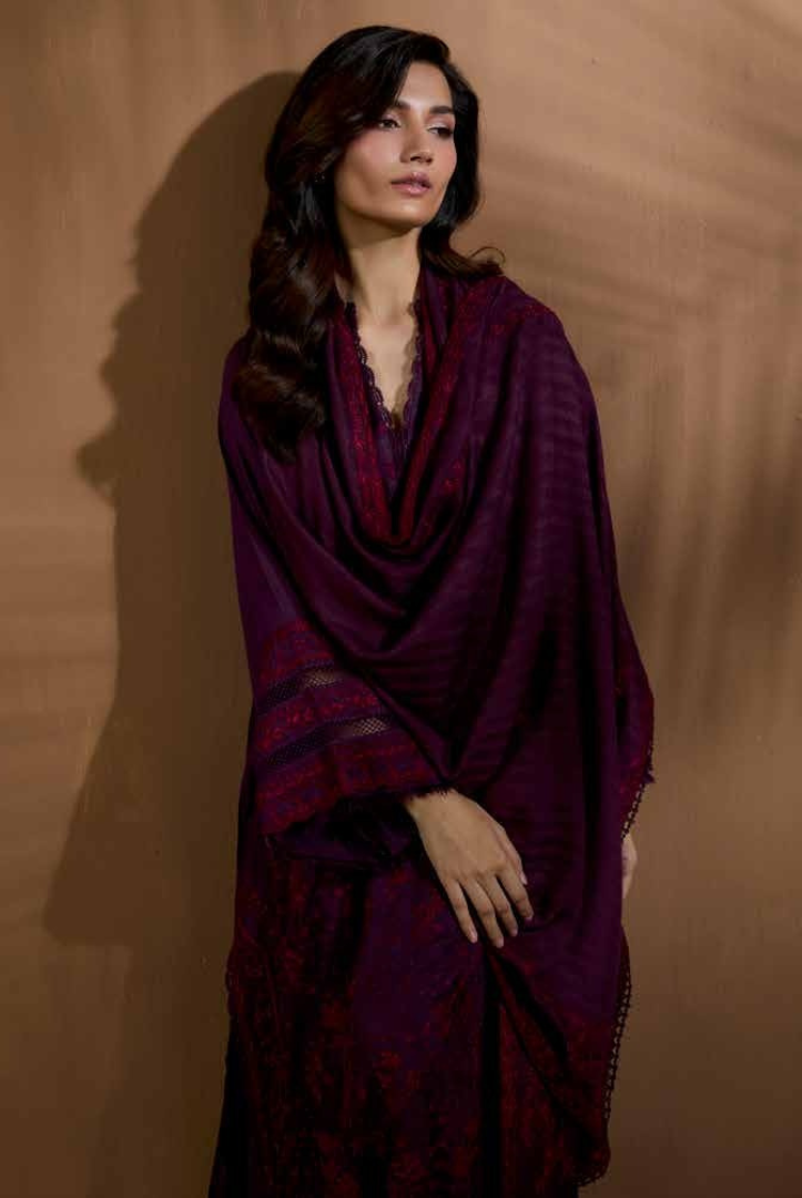 3 Piece Unstitched Embroidered Herringbone Winter Shawl by Sobia Nazir WS25-Design - 2 B