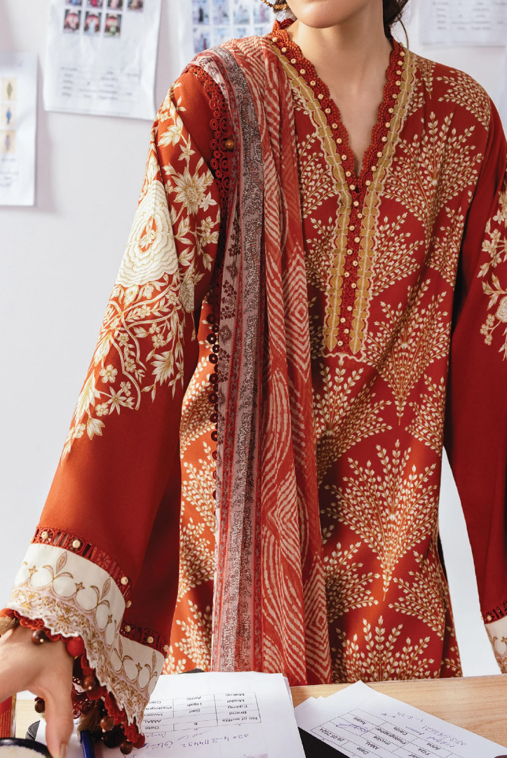 3 Piece Stitched INLAYS Digital Printed  Linen M Basics By Maria B MB-CUS25-1108-B