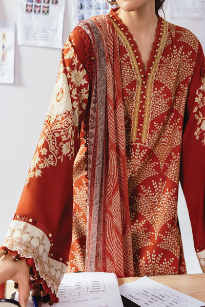 3 Piece Stitched INLAYS Digital Printed  Linen M Basics By Maria B MB-CUS25-1108-B