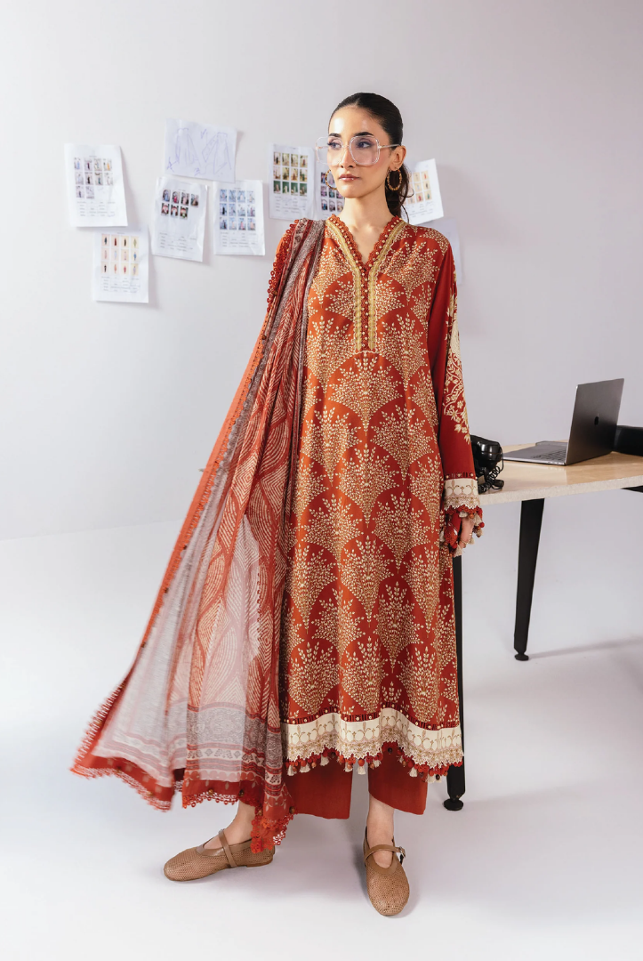 3 Piece Stitched INLAYS Digital Printed  Linen M Basics By Maria B MB-CUS25-1108-B