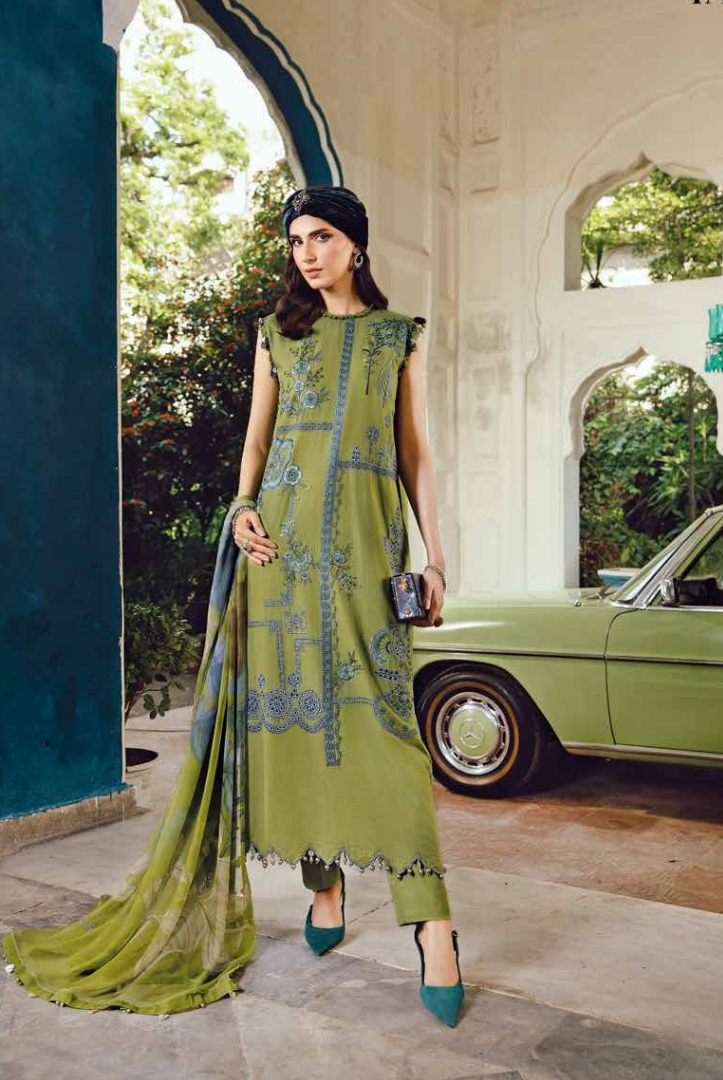 3 Piece Stitched Embroidered Linen Rani Mahal by Maria B M prints Fall Edit'25 Winter Collection MB25FE-1A