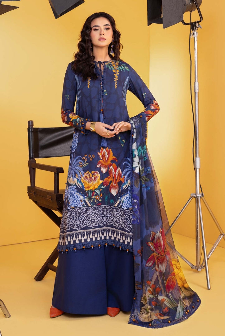 3 Piece Stitched INLAYS Digital Printed  Linen M Basics By Maria B MB-CUS25-1109-B