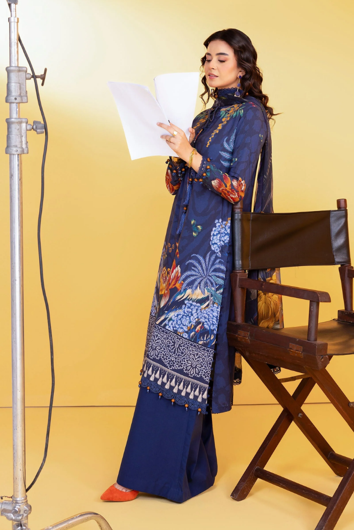 3 Piece Stitched INLAYS Digital Printed  Linen M Basics By Maria B MB-CUS25-1109-B