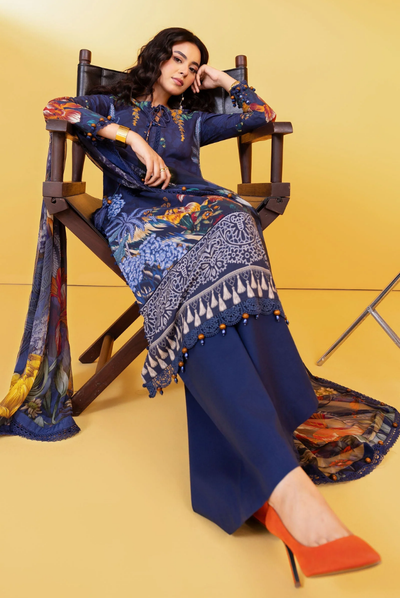 3 Piece Stitched INLAYS Digital Printed  Linen M Basics By Maria B MB-CUS25-1109-B