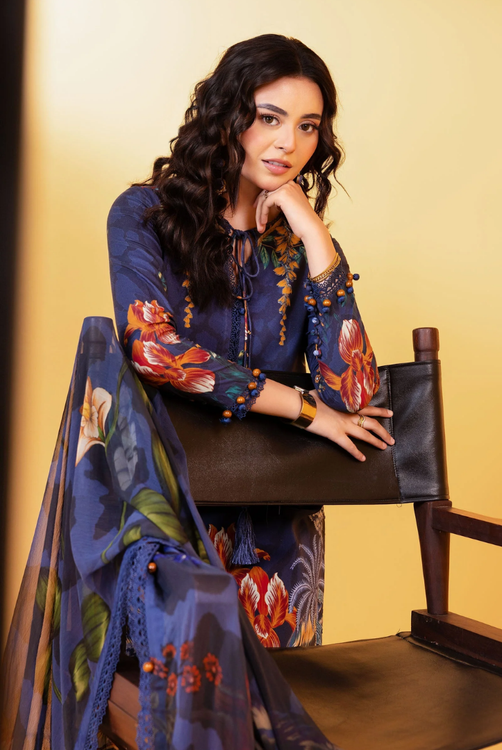 3 Piece Stitched INLAYS Digital Printed  Linen M Basics By Maria B MB-CUS25-1109-B