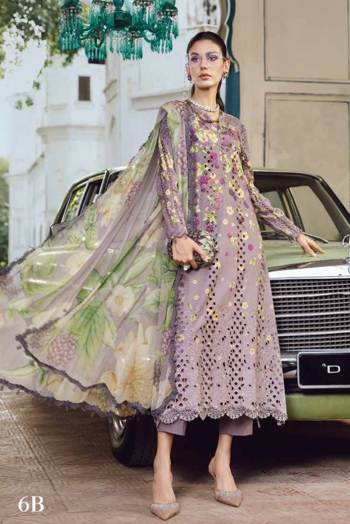 3 Piece Stitched Embroidered Linen Rani Mahal by Maria B M prints Fall Edit'25 Winter Collection MB25FE-6B