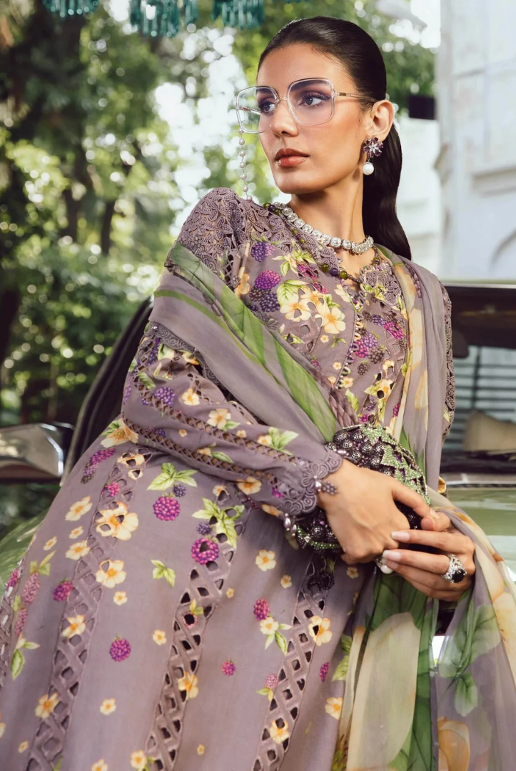 3 Piece Stitched Embroidered Linen Rani Mahal by Maria B M prints Fall Edit'25 Winter Collection MB25FE-6B