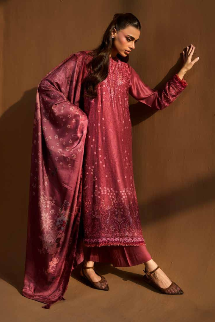 3 Piece Unstitched Embroidered Herringbone Winter Shawl by Sobia Nazir WS25-Design - 3 B