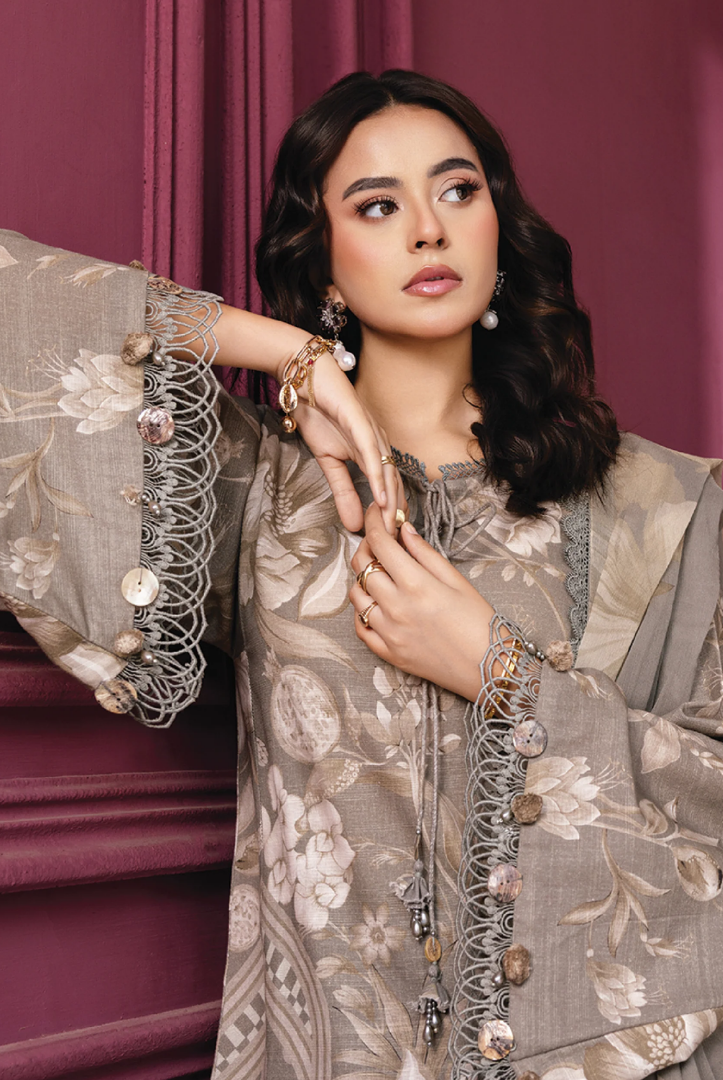 3 Piece Stitched INLAYS Digital Printed Khaddar M Basics By Maria B MB-CUS25-1101-A