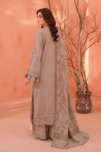 3 Piece Unstitched Embroidered jackquard velvet shawl Hoorish by Johra JW/ 589