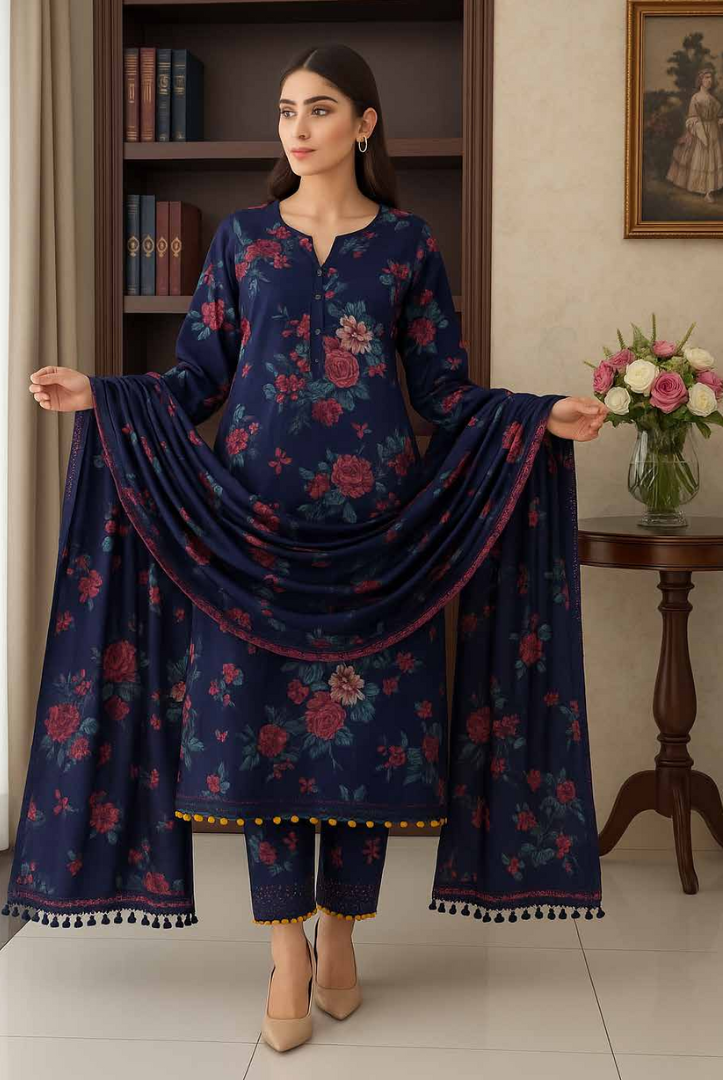 3 Piece Unstitched Wool shawl Embroidered Khaas by Johra JW-610