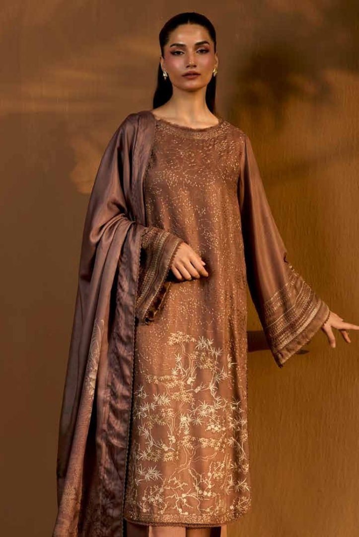 3 Piece Unstitched Embroidered Herringbone Winter Shawl by Sobia Nazir WS25-Design - 1 B