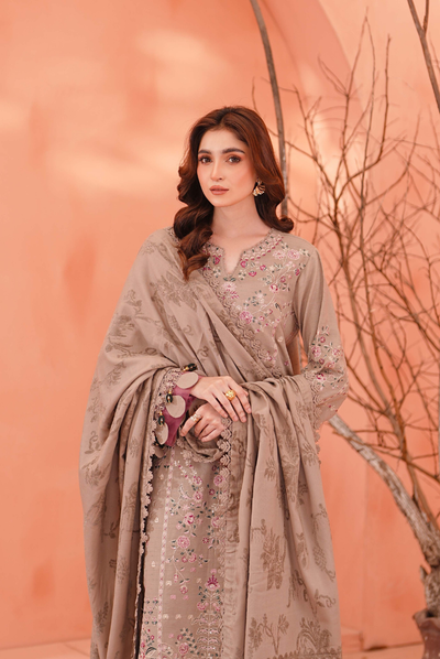 3 Piece Unstitched Embroidered jackquard velvet shawl Hoorish by Johra JW/ 589