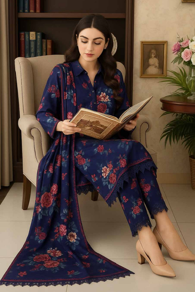 3 Piece Unstitched Wool shawl Embroidered Khaas by Johra JW-610